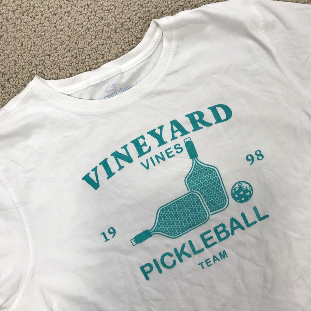 Vineyard Vines‎ Pickleball Team Graphic T-Shirt Mens XL White Teal Cotton Tee